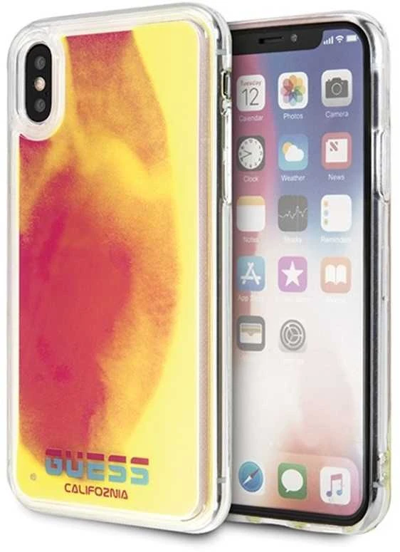 Guess GUHCPXGLCPI iPhone X/Xs rožinė /rožinis kietas dėklas California Glow in the dark