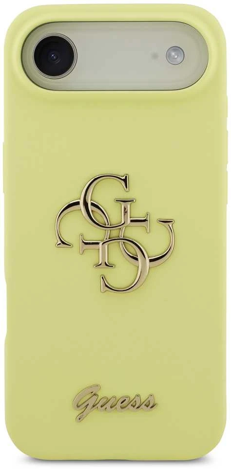 Guess Liquid Silicone 4G Metal Logo dėklas skirtas Apple iPhone 17 Air geltonos spalvos