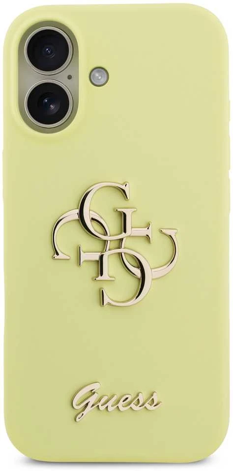Guess Liquid Silicone 4G Metal Logo dėklas skirtas Apple iPhone 17 geltonos spalvos