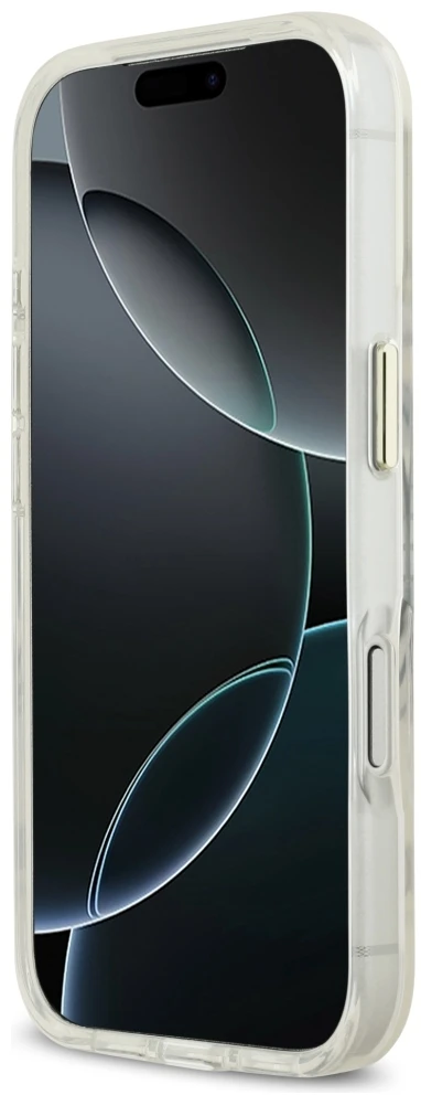 Guess Metal Outline MagSafe dėklas, skirtas iPhone 18 Pro / 17 Pro, auksinis