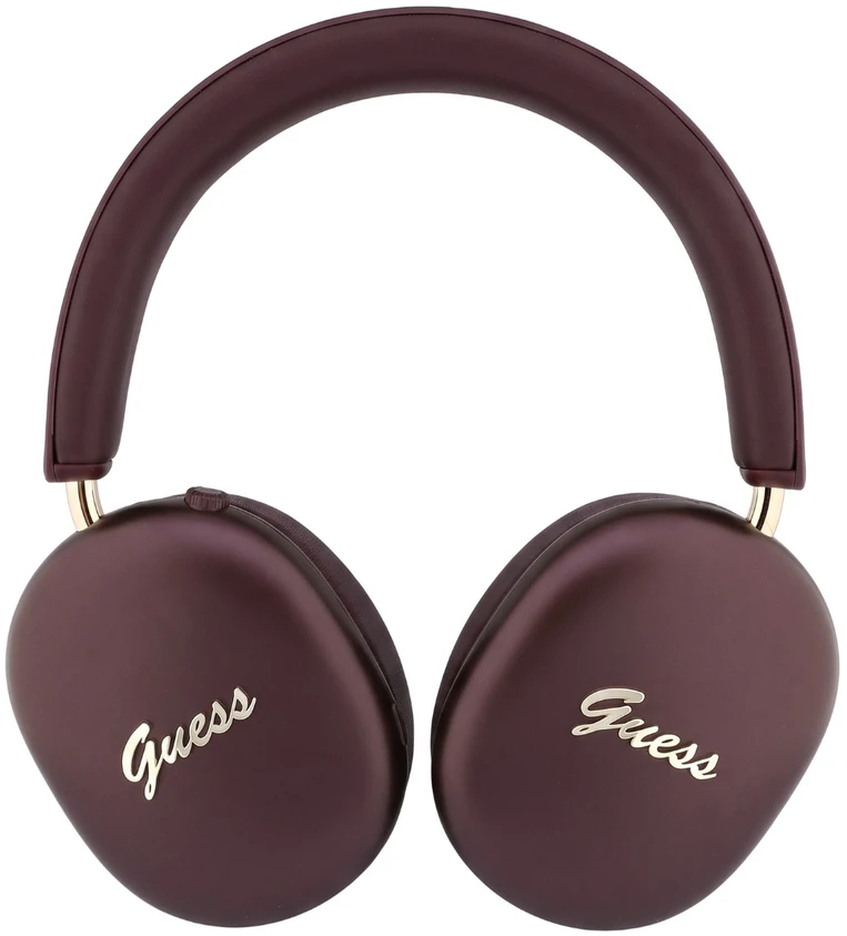 Guess Metallic Finish Auksinė Script Logo ENC belaidės ausinės, bordo spalvos