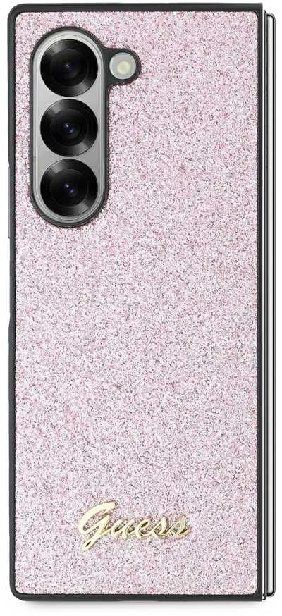 Guess GUHCZFD6HGGSHP Z Fold6 F956 rožinės spalvos kietas dėklas 4G Glitter Script