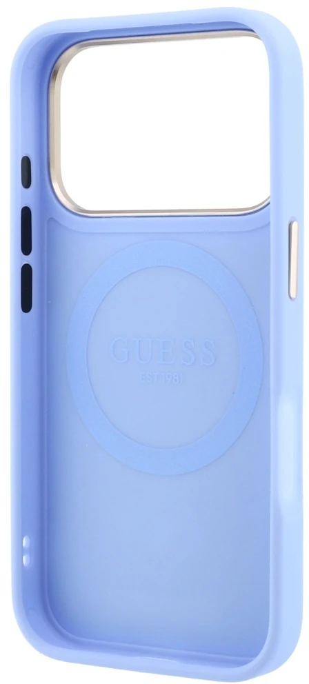 Guess Peony 4G Small Logo MagSafe dėklas, skirtas iPhone 18 Pro Max / 17 Pro Max, šviesiai mėlynas