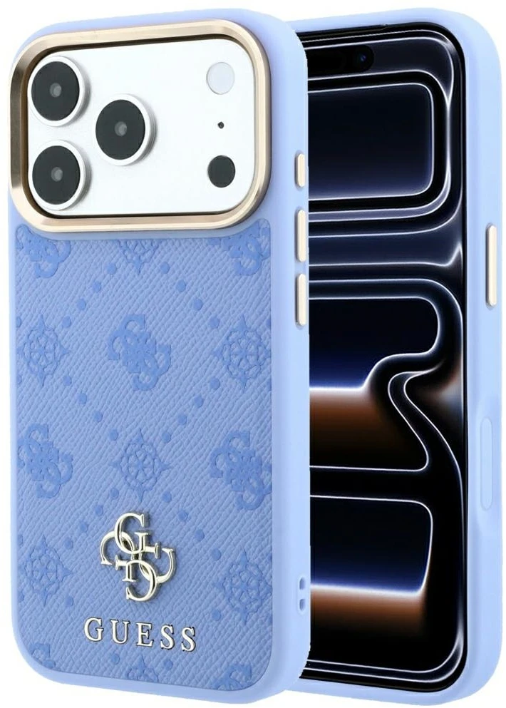 Guess Peony 4G Small Logo MagSafe dėklas, skirtas iPhone 18 Pro Max / 17 Pro Max, šviesiai mėlynas
