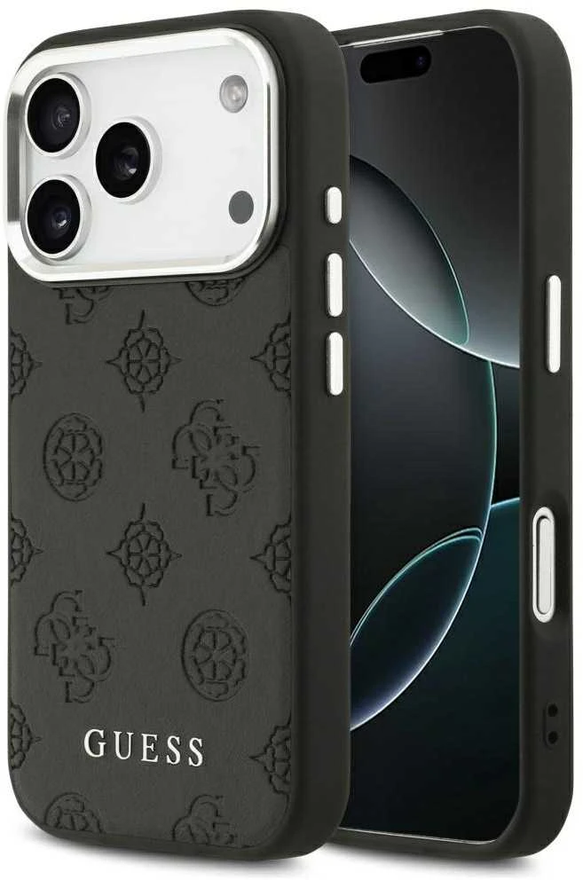 Guess Peony Hot Stamp Script MagSafe dėklas skirtas Apple iPhone 17 Pro Juodas