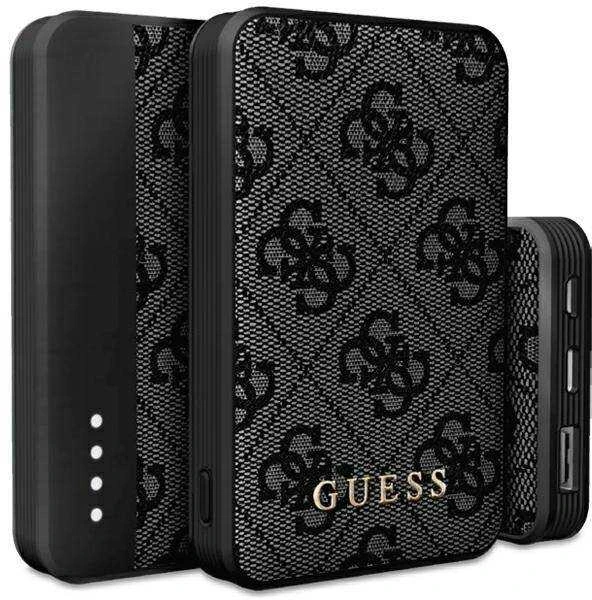 Guess Powerbank 15W GUPB5LP4GEGK 5000mAh juodos spalvos 4G odinis metalinis logotipas
