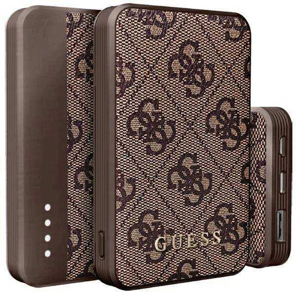 „Guess“ nešiojamoji baterija 15W GUPB5LP4GEGW 5000mAh rudos spalvos 4G odinis metalinis logotipas