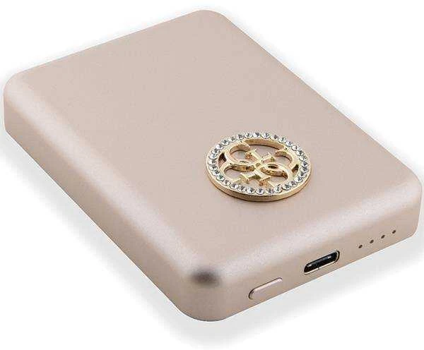 „Guess“ indukcinė išorinė baterija 15W GUPBM5AL4DMD 5000mAh aukso spalvos „MagSafe 4G“ su metaliniu logotipu