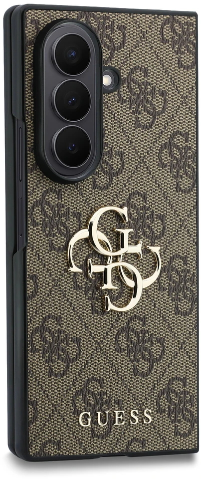 Guess PU 4G Metal Logo dėklas Samsung Galaxy Z Fold 8 Ultra rudos spalvos