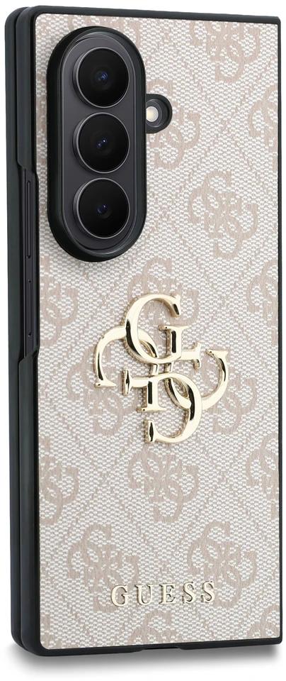 Guess PU 4G Metal Logo dėklas Samsung Galaxy Z Fold 8 Ultra rožinės spalvos
