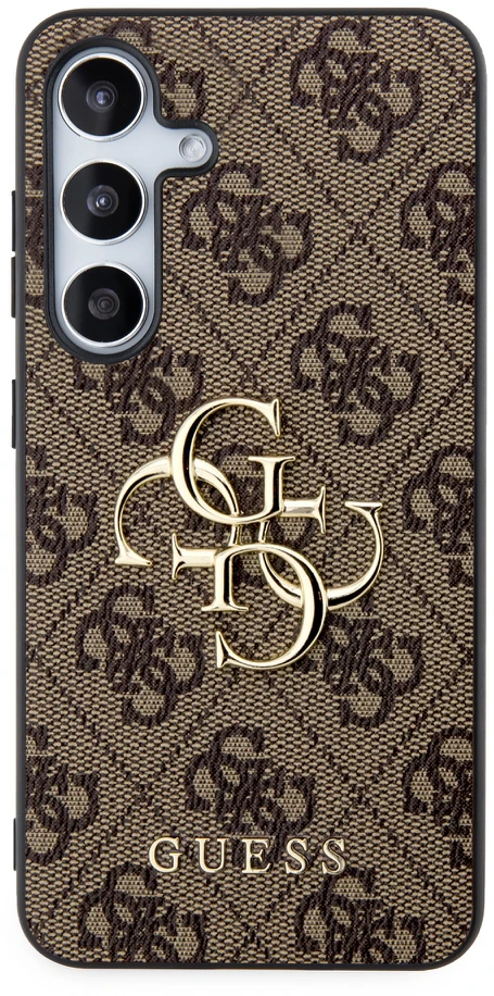 Guess PU 4G Metal Logo dėklas skirtas Samsung Galaxy S24 rudos spalvos