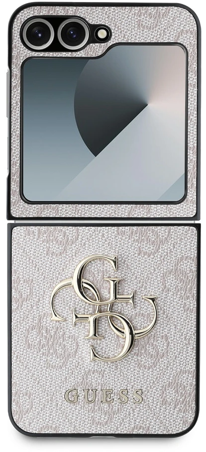 Guess PU 4G Metal Logo dėklas skirtas Samsung Galaxy Z Flip 6/7 FE rožinės spalvos