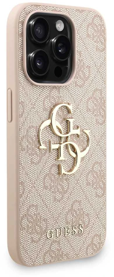 Guess PU 4G Metal Logo Strap dėklas skirtas Apple iPhone 15 Pro Max rožinės spalvos