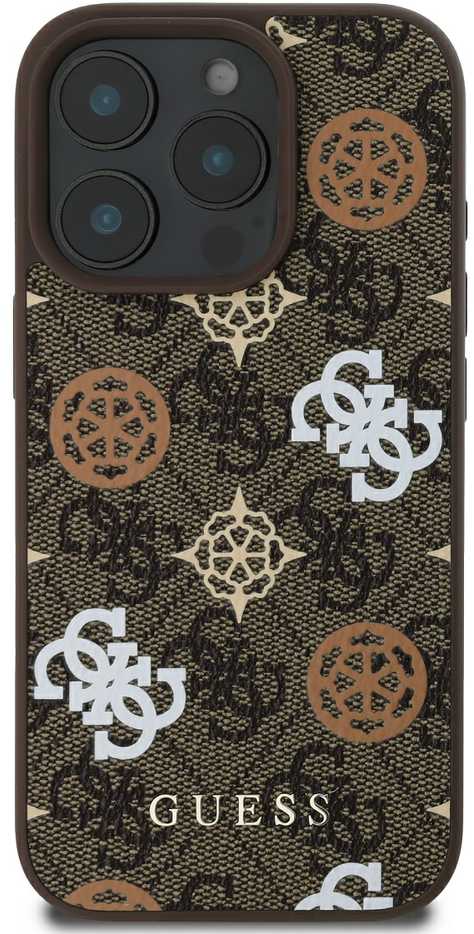 Guess PU 4G Peony MagSafe Apple iPhone 16 Pro dėklas telefonui rudos spalvos