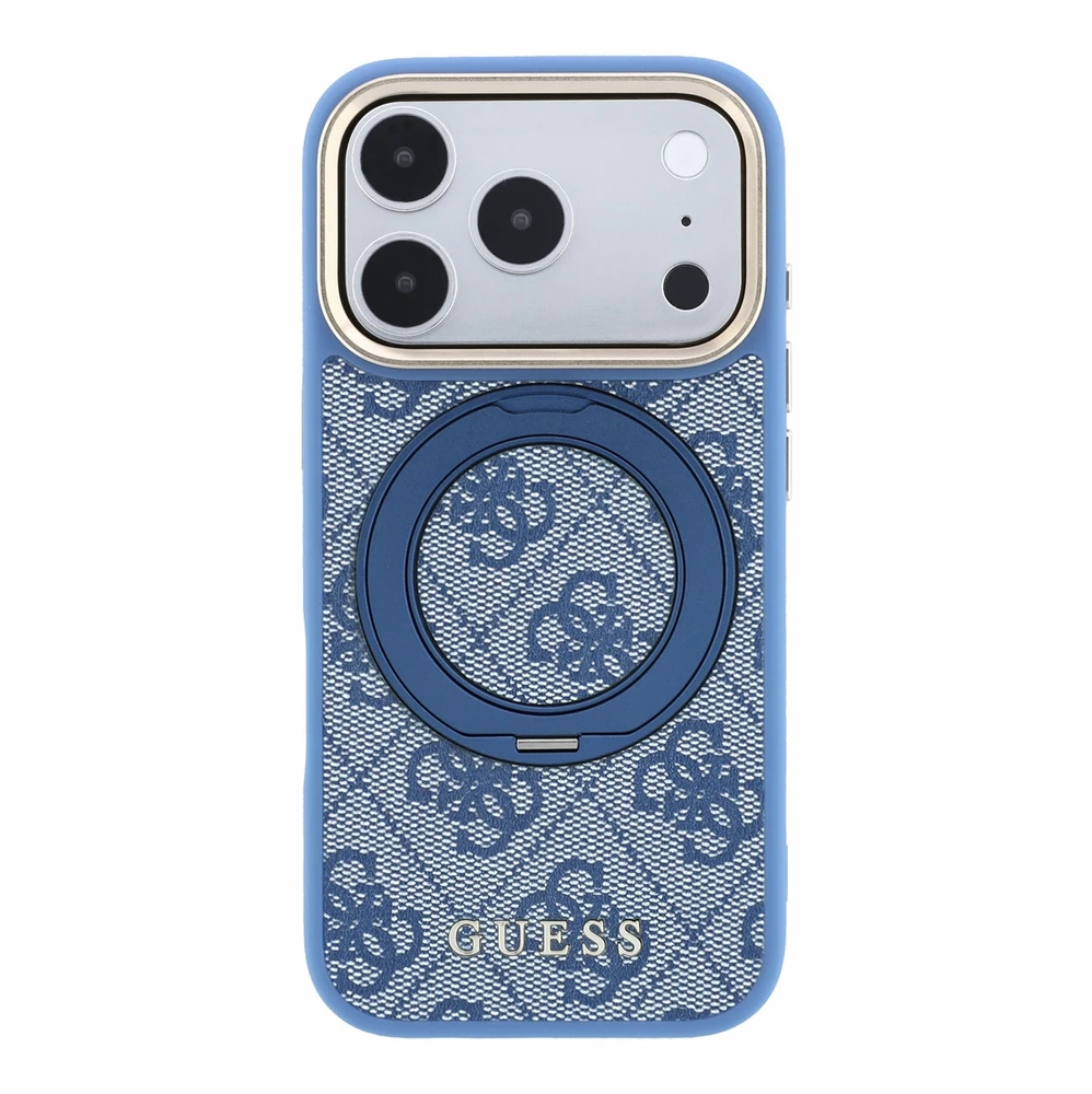 Guess PU 4G Ring Stand MagSafe dėklas skirtas iPhone 18 Pro Max Mėlyna