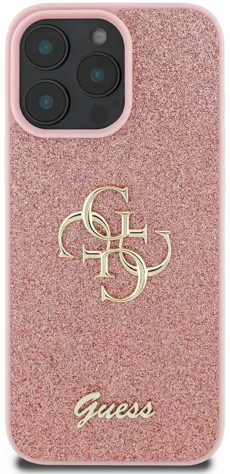 Guess PU Fixed Glitter 4G Metal Logo Apple iPhone 16 Pro Max dėklas telefonui rožinės spalvos