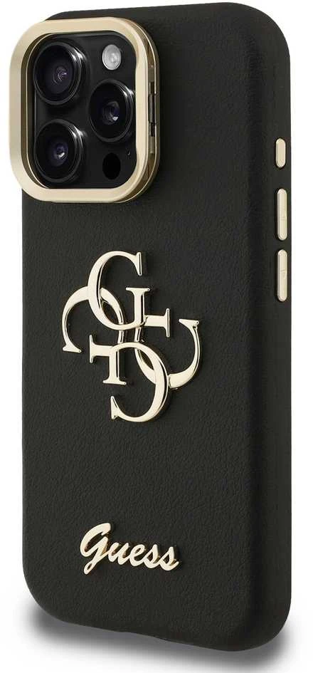 Guess PU Grained 4G Logo Stand Camera Frame dėklas skirtas Apple iPhone 15 Pro juodos spalvos