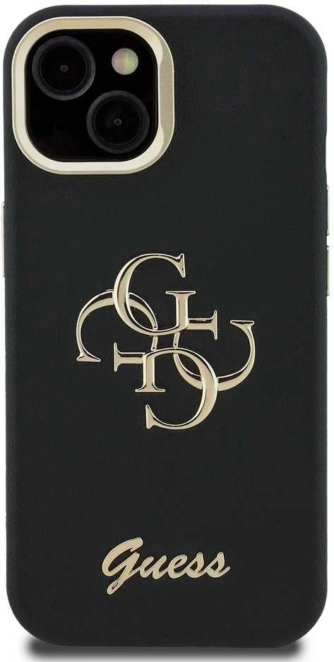 Guess PU Grained 4G Logo Stand Camera Frame dėklas skirtas Apple iPhone 15 juodos spalvos