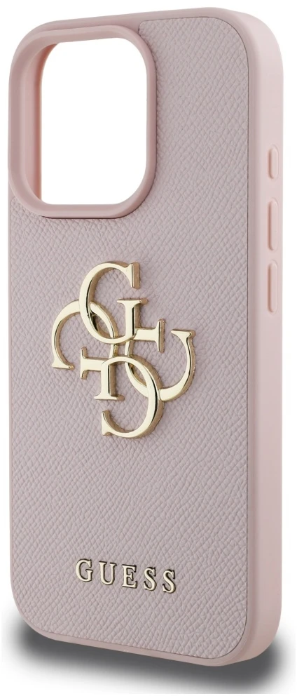 Dėklas Guess Grained Big 4G Logo Small Classic Logo Apple iPhone 16 Pro rožinės spalvos
