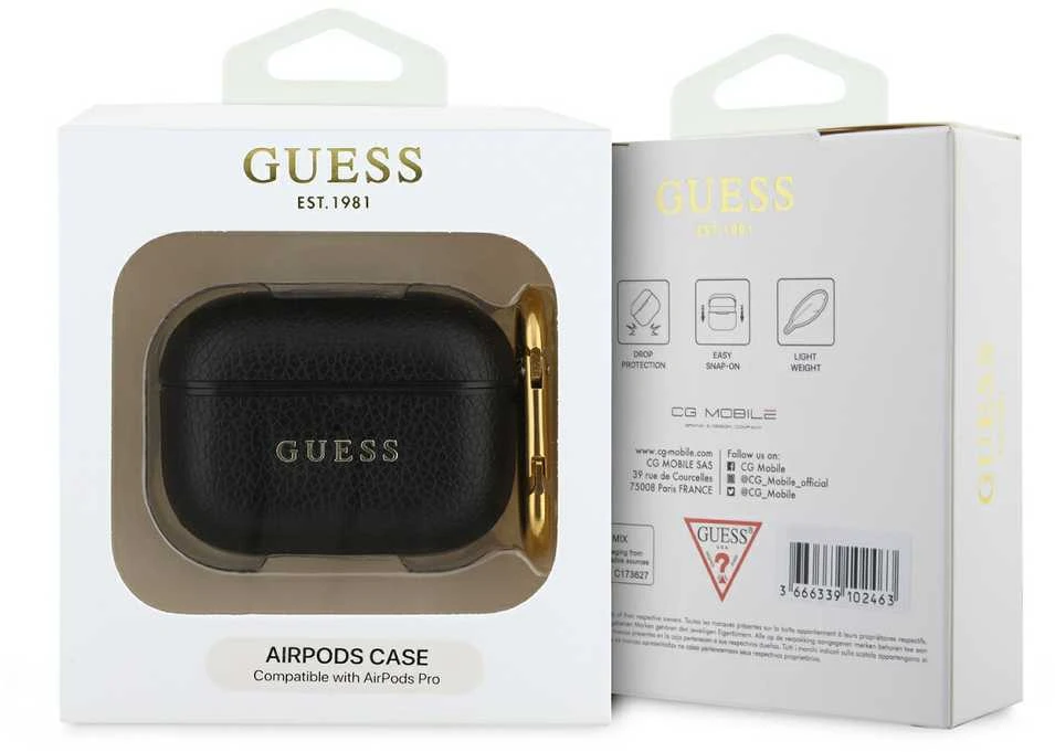 Guess PU Grained Classic Logo Apple AirPods Pro dėklas jūsų ausinėms juodos spalvos