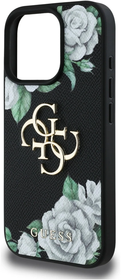 Dėklas Guess Grained Roses Big 4G logo Apple iPhone 16 Pro juodos spalvos
