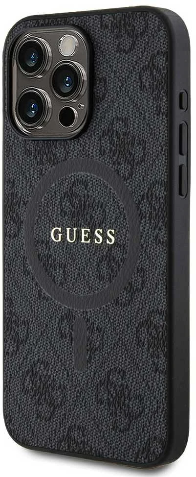 Guess PU odos 4G Colored Ring MagSafe dėklas skirtas iPhone 15 Pro Max juodos spalvos