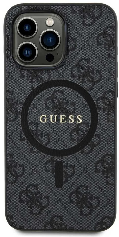 Guess PU odos 4G Colored Ring MagSafe dėklas skirtas iPhone 15 Pro Max juodos spalvos