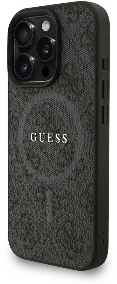Guess PU Leather 4G Colored Ring Strap MagSafe dėklas skirtas Apple iPhone 16 Pro Max juodos spalvos