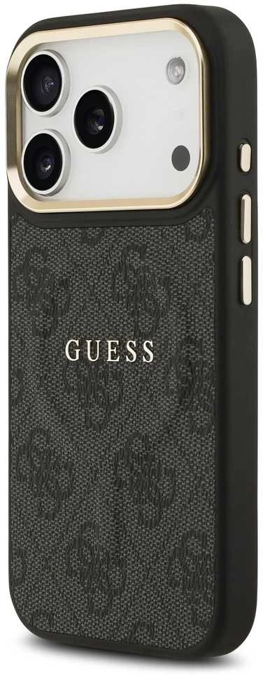 Guess PU Leather 4G Gold Frame MagSafe dėklas skirtas Apple iPhone 17 Pro juodos spalvos