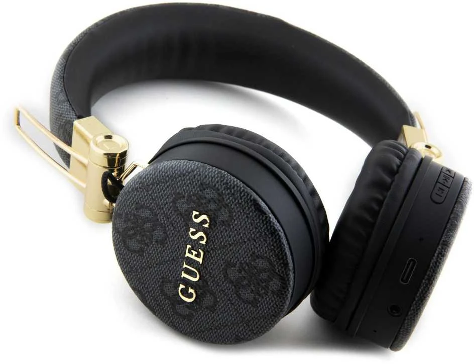 Guess PU Leather 4G Metal Logo belaidės ausinės juodos spalvos