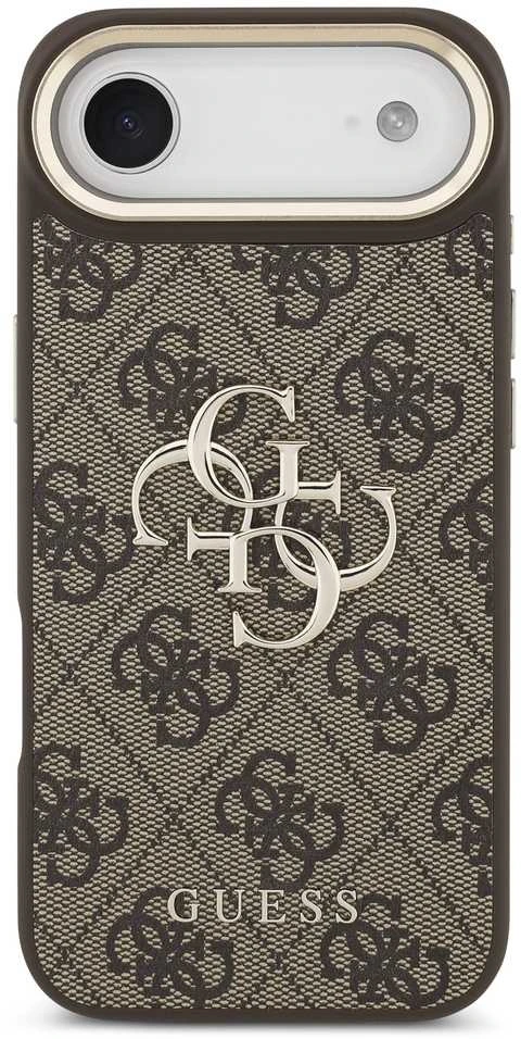 Guess PU Leather 4G Metal Logo Gold Frame dėklas skirtas Apple iPhone Air rudos spalvos