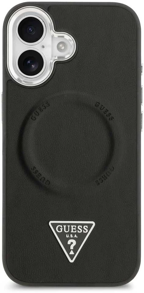 Guess PU Leather Triangle Logo MagSafe dėklas skirtas Apple iPhone 17 juodos spalvos