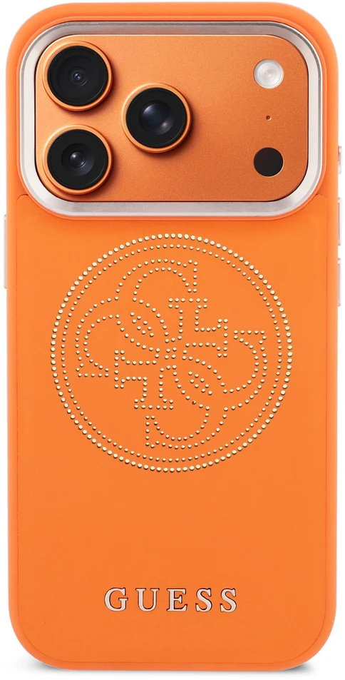 Guess PU Perforated 4G Logo MagSafe dėklas skirtas Apple iPhone 17 Pro oranžinės spalvos