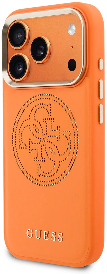Guess PU Perforated 4G Logo MagSafe dėklas skirtas Apple iPhone 17 Pro oranžinės spalvos