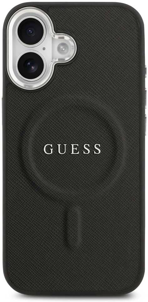 Guess PU Saffiano MagSafe dėklas skirtas Apple iPhone 17 juodos spalvos
