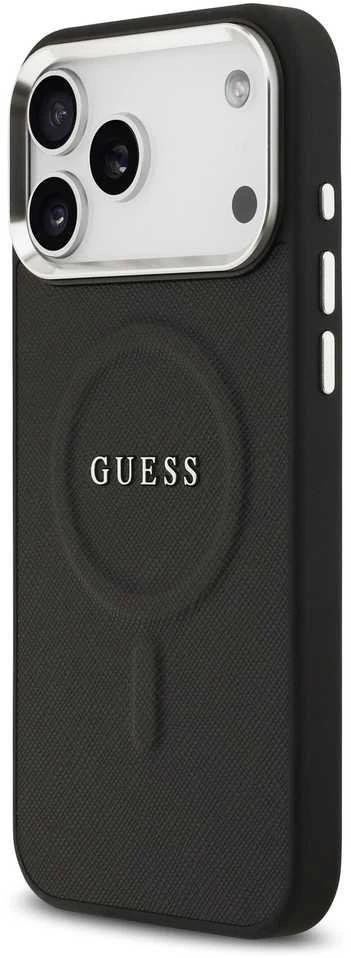 Guess PU Saffiano MagSafe dėklas skirtas iPhone 17 Pro Max juodos spalvos