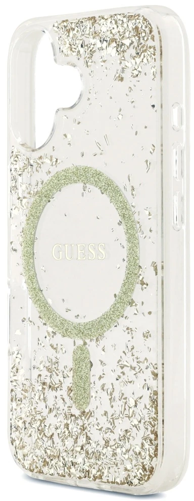 Original dėklas GUESS Resin Bottom Glitter MagSafe skirtas Apple iPhone 17 aukso spalvos