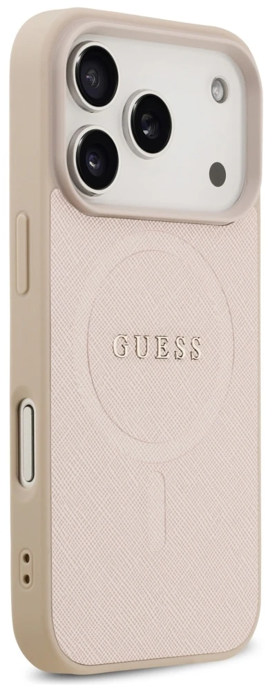 Guess Saffiano Classic Logo MagSafe dėklas skirtas Apple iPhone 17 Pro rožinės spalvos