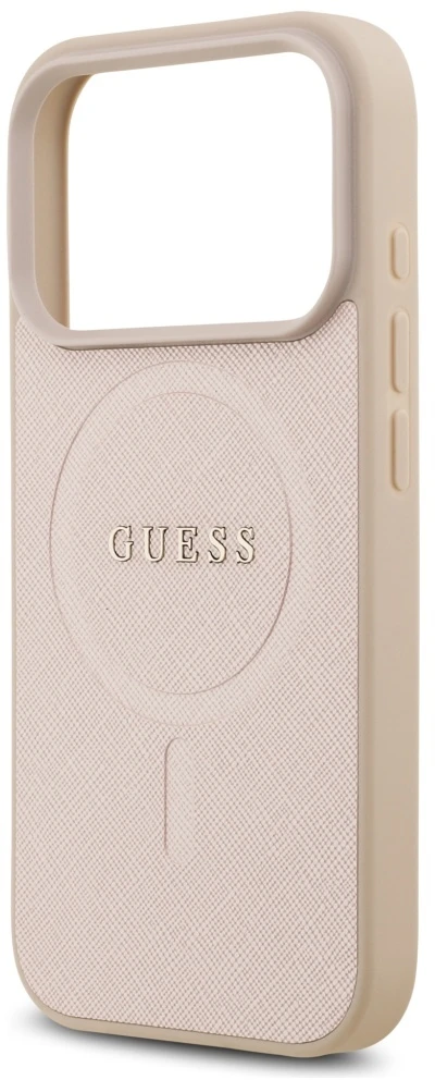 Guess Saffiano Classic Logo MagSafe dėklas skirtas Apple iPhone 17 Pro rožinės spalvos