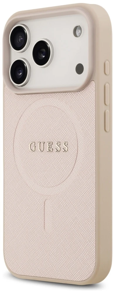 Guess Saffiano Classic Logo MagSafe dėklas skirtas Apple iPhone 17 Pro rožinės spalvos