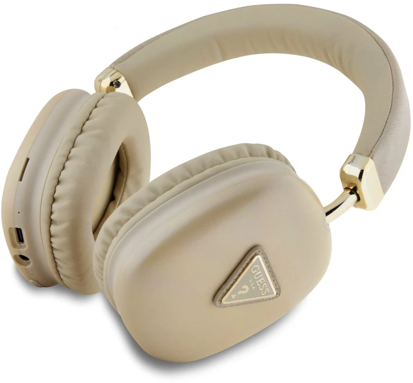 Guess Saffiano PU Leather Triangle Logo belaidės ausinės aukso spalvos
