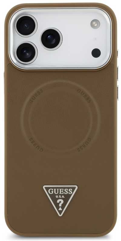 GUESS dėklas, skirtas IPHONE 17 Pro, suderinamas su MagSafe GUHMP17LPSDTSCMW (PU su trikampio logotipu), rudas