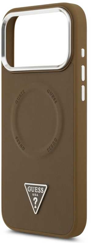 GUESS dėklas, skirtas IPHONE 17 Pro, suderinamas su MagSafe GUHMP17LPSDTSCMW (PU su trikampio logotipu), rudas