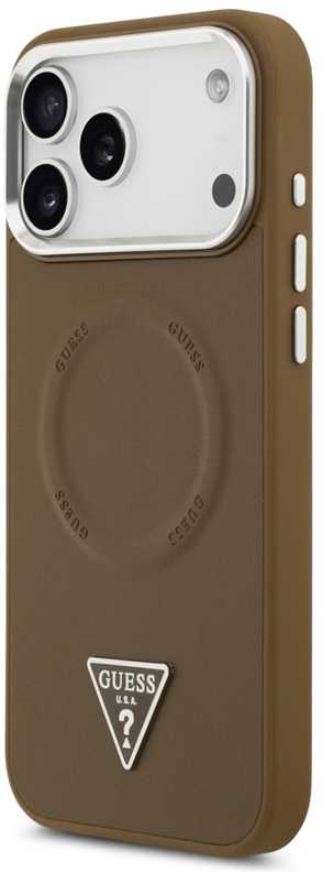 GUESS dėklas, skirtas IPHONE 17 Pro, suderinamas su MagSafe GUHMP17LPSDTSCMW (PU su trikampio logotipu), rudas