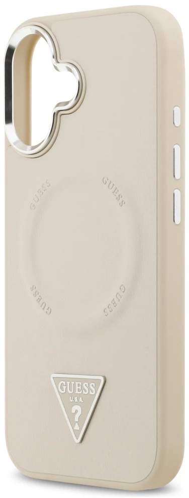 Guess Triangle Logo MagSafe Dėklas skirtas iPhone 17 rusvai gelsvas