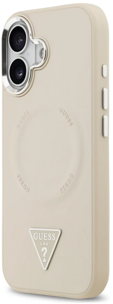 Guess Triangle Logo MagSafe Dėklas skirtas iPhone 17 rusvai gelsvas
