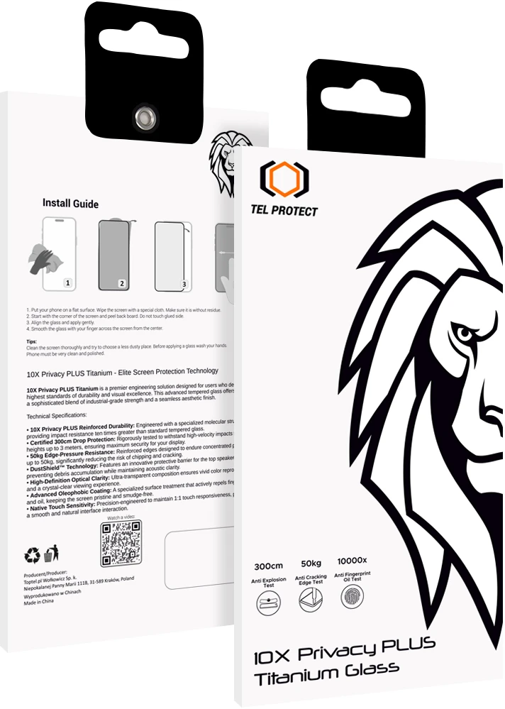 Tel Protect 10X Privacy Plus Titanium grūdintas stiklas, skirtas Iphone 18 Pro