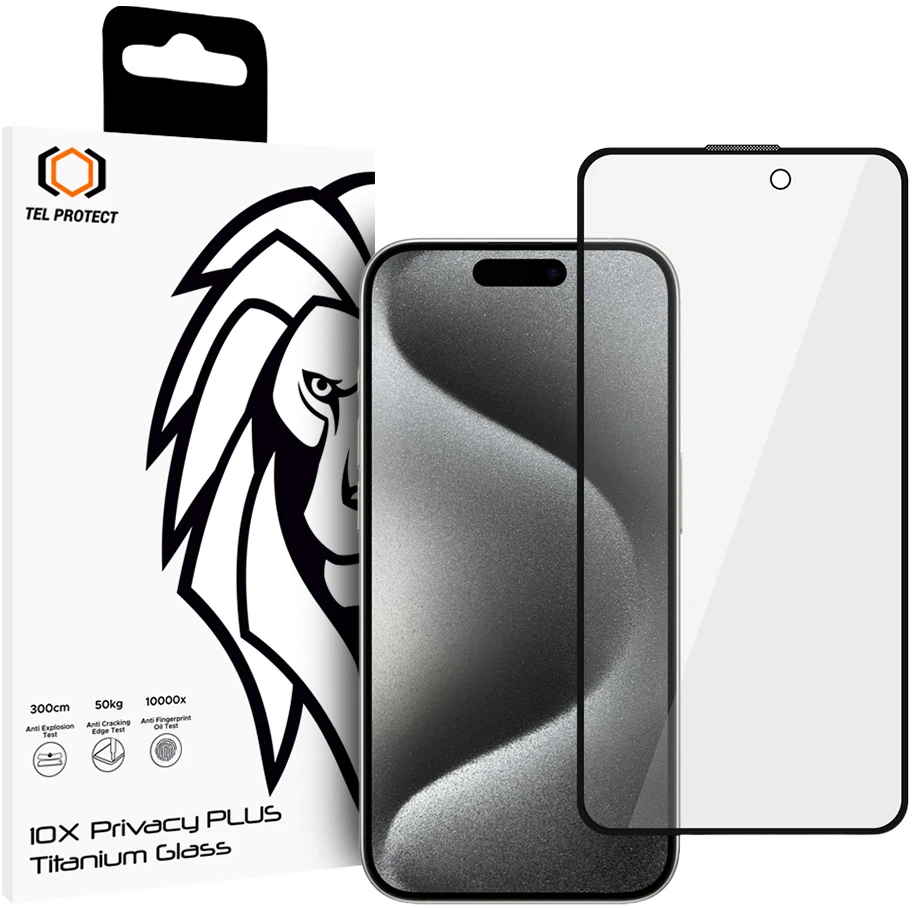 Tel Protect 10X Privacy Titanium grūdintas stiklas, skirtas Iphone 16 Pro/17
