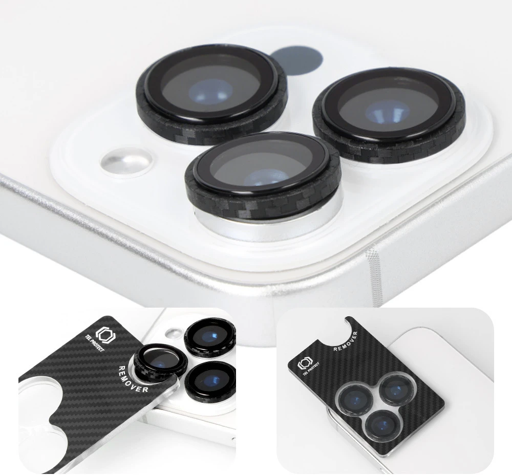 Tel Protect 3D Lens Aramid Series grūdintas stiklas kamerai, skirtas Iphone 18 Pro/18 Pro Max (3 vnt. objektyvų)