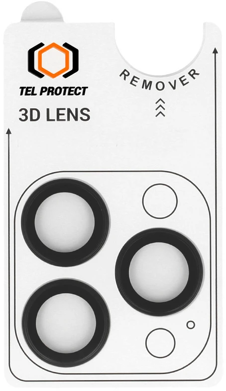 Tel Protect 3D Lens grūdintas stiklas fotoaparatui, skirtas Iphone 18 Pro/18 Pro Max, juodas (3 vnt. objektyvų)